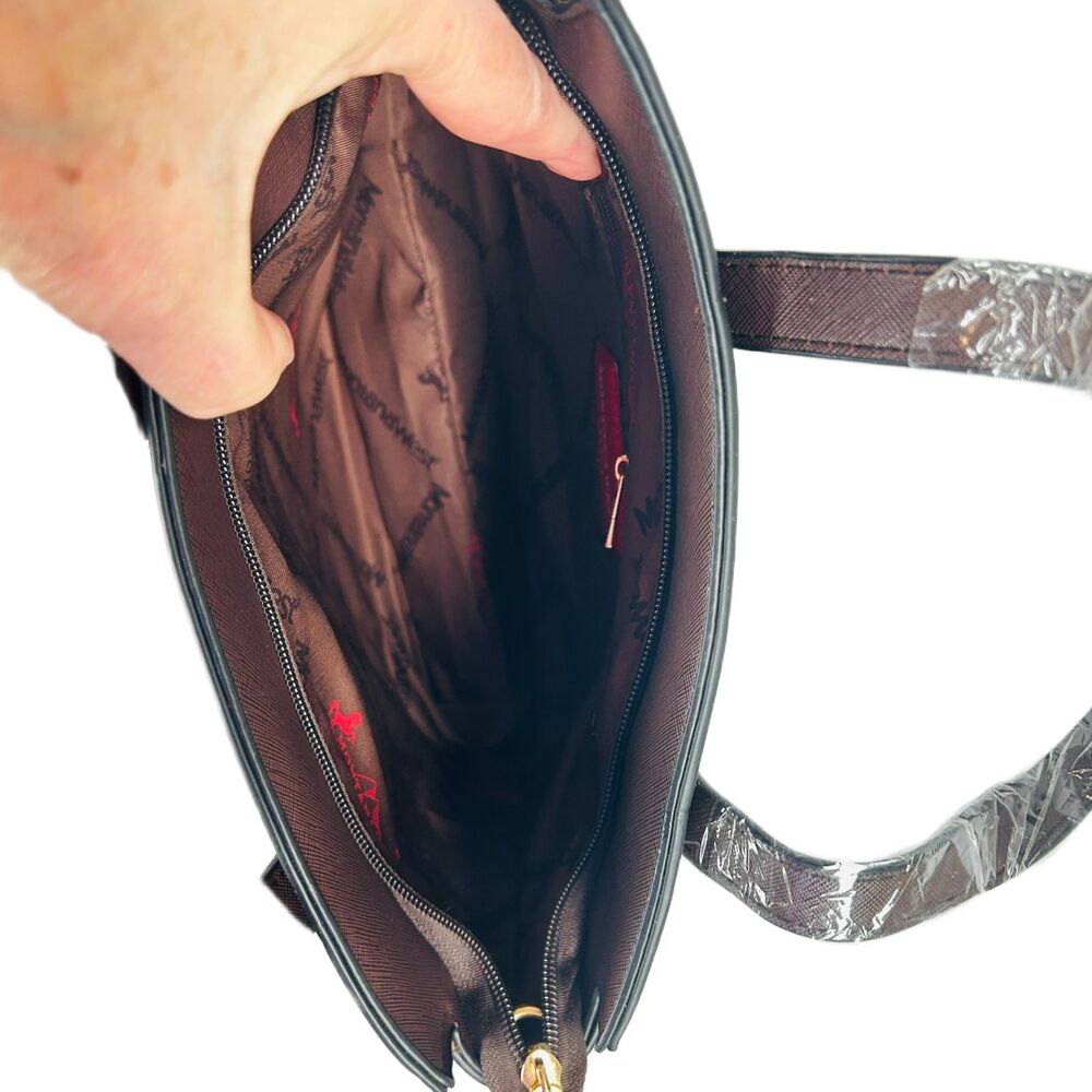 💐 Montana West NEW Crossbody Double Handle Bag Wallet Solid Brown Vegan Leather - Picture 8 of 11